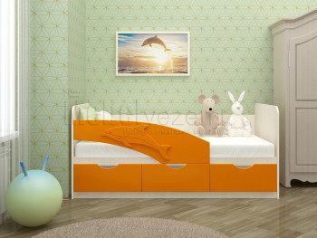 Дельфин-3 Кровать детская 3 ящика без ручек 1.6 Оранжевый глянец в Нижнем Ингаше - nizhnij-ingash.mebel54.com | фото
