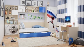 Детская комната Футбол ЧМ (Белый/Синий/корпус Клен) в Нижнем Ингаше - nizhnij-ingash.mebel54.com | фото