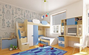 Детская комната Скай (Синий/Белый/корпус Клен) в Нижнем Ингаше - nizhnij-ingash.mebel54.com | фото