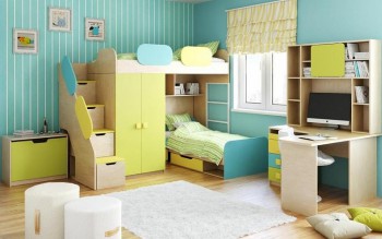 Детская комната Смайли (Желтый/Голубой/Зеленый/корпус Клен) в Нижнем Ингаше - nizhnij-ingash.mebel54.com | фото