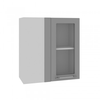 Гарда ПУС 650 шкаф верхний угловой со стеклом (Белый Эмалит/корпус Серый) в Нижнем Ингаше - nizhnij-ingash.mebel54.com | фото