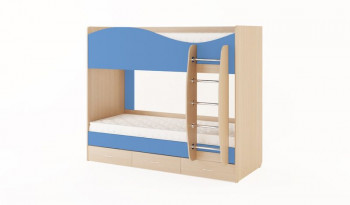 Кровать 2-х ярусная с ящиками (Беленый дуб/Синий) в Нижнем Ингаше - nizhnij-ingash.mebel54.com | фото