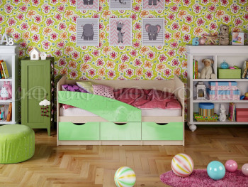 Кровать Бабочки 1,6м (Салатовый металлик) в Нижнем Ингаше - nizhnij-ingash.mebel54.com | фото