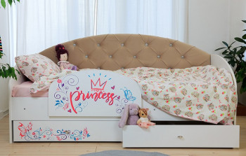 Кровать детская Эльза с бортиком Принцесса Белый/Бежевый в Нижнем Ингаше - nizhnij-ingash.mebel54.com | фото