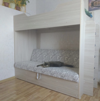 Кровать двухъярусная с диваном (Беленый дуб) в Нижнем Ингаше - nizhnij-ingash.mebel54.com | фото