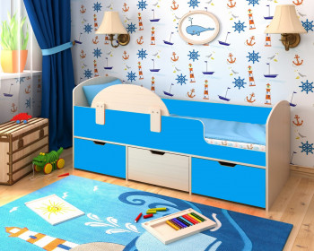 Кровать Малыш-мини с бортиком Дуб молочный/Голубой в Нижнем Ингаше - nizhnij-ingash.mebel54.com | фото