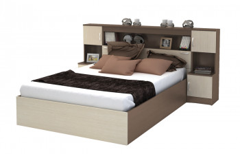 Кровать с прикроватным блоком КР 552 Спальня Basya (шимо темный/шимо светлый) в Нижнем Ингаше - nizhnij-ingash.mebel54.com | фото