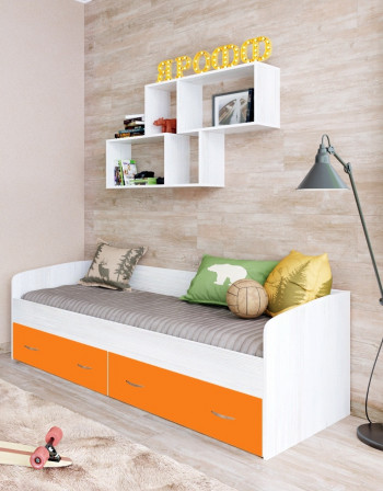 Кровать с выкатными ящиками Винтерберг/Оранжевый в Нижнем Ингаше - nizhnij-ingash.mebel54.com | фото