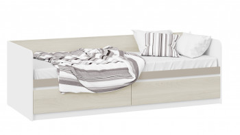 Кровать «Сканди» с 2 ящиками Дуб Гарден/Белый/Глиняный серый в Нижнем Ингаше - nizhnij-ingash.mebel54.com | фото
