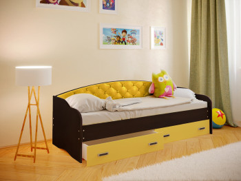 Кровать Софа-7 с мягкой спинкой (800х1900) Венге/Желтый в Нижнем Ингаше - nizhnij-ingash.mebel54.com | фото