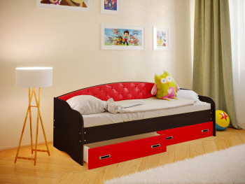 Кровать Софа-7 с мягкой спинкой (800х1900) Венге/Красный в Нижнем Ингаше - nizhnij-ingash.mebel54.com | фото