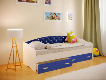 Кровать Софа-7 с мягкой спинкой со стразами (800х1900) Белый/Синий в Нижнем Ингаше - nizhnij-ingash.mebel54.com | фото