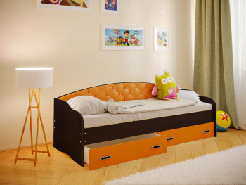 Кровать Софа-8 с мягкой спинкой (900х1900) Венге/Оранжевый в Нижнем Ингаше - nizhnij-ingash.mebel54.com | фото