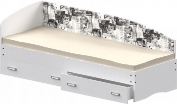 Кровать Софа-9 с мягкой спинкой с рисунком Милана (900х1900) Белый в Нижнем Ингаше - nizhnij-ingash.mebel54.com | фото