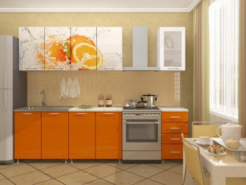 Кухонный гарнитур 1,6м Апельсин (Белый/Оранжевый металлик/Фотопечать апельсин) в Нижнем Ингаше - nizhnij-ingash.mebel54.com | фото