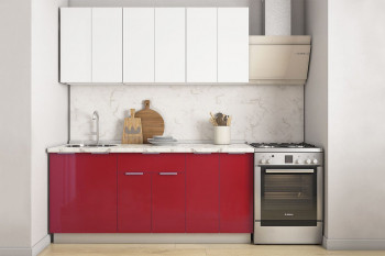 Кухонный гарнитур "Бостон 1.8" белый/белый/красный глянец в Нижнем Ингаше - nizhnij-ingash.mebel54.com | фото