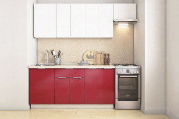 Кухонный гарнитур "Бостон 2,2" белый/белый/красный глянец в Нижнем Ингаше - nizhnij-ingash.mebel54.com | фото