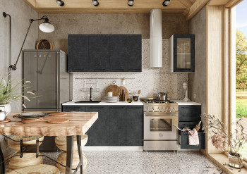 Кухонный гарнитур Нувель 1800мм белый/бетон черный в Нижнем Ингаше - nizhnij-ingash.mebel54.com | фото