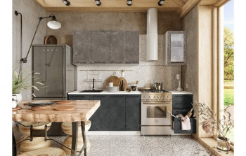 Кухонный гарнитур Нувель 1800мм белый/бетон коричневый/бетон черный в Нижнем Ингаше - nizhnij-ingash.mebel54.com | фото