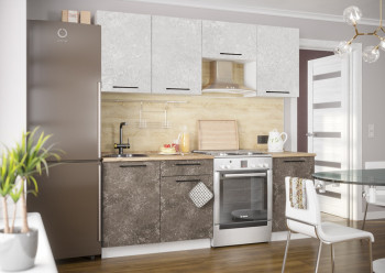 Кухонный гарнитур Нувель 2100мм белый/бетон коричневый в Нижнем Ингаше - nizhnij-ingash.mebel54.com | фото