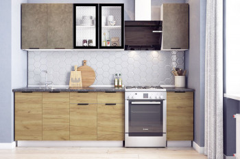 Кухонный гарнитур Стоун 2.0 (белый/камень темно-серый/акация светлая) в Нижнем Ингаше - nizhnij-ingash.mebel54.com | фото