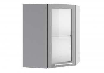 Лофт ПУС 550 шкаф верхний угловой со стеклом (Штукатурка белая/корпус Серый) в Нижнем Ингаше - nizhnij-ingash.mebel54.com | фото