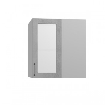 Лофт ПУС 650 шкаф верхний угловой со стеклом (Бетон светлый/корпус Серый) в Нижнем Ингаше - nizhnij-ingash.mebel54.com | фото