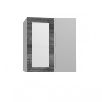 Лофт ПУС 650 шкаф верхний угловой со стеклом (Дуб бурый/корпус Серый) в Нижнем Ингаше - nizhnij-ingash.mebel54.com | фото