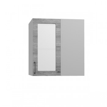 Лофт ПУС 650 шкаф верхний угловой со стеклом (Дуб майский/корпус Серый) в Нижнем Ингаше - nizhnij-ingash.mebel54.com | фото