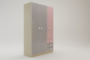 Шкаф 3-х створчатый с ящиками Грэйси (Розовый/Серый/корпус Клен) в Нижнем Ингаше - nizhnij-ingash.mebel54.com | фото