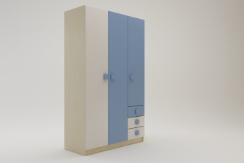 Шкаф 3-х створчатый с ящиками Скай (Синий/Белый/корпус Клен) в Нижнем Ингаше - nizhnij-ingash.mebel54.com | фото