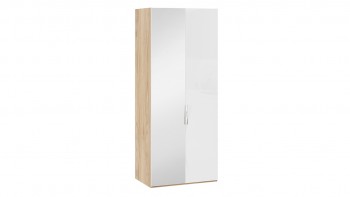 Шкаф для одежды с 1 глухой и 1 зеркальной дверями левый «Эмбер» Яблоня Беллуно/Белый глянец в Нижнем Ингаше - nizhnij-ingash.mebel54.com | фото