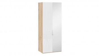 Шкаф для одежды с 1 глухой и 1 зеркальной дверями правый «Эмбер» Яблоня Беллуно/Белый глянец в Нижнем Ингаше - nizhnij-ingash.mebel54.com | фото