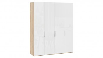 Шкаф для одежды с 4 глухими дверями «Эмбер» Яблоня Беллуно/Белый глянец в Нижнем Ингаше - nizhnij-ingash.mebel54.com | фото