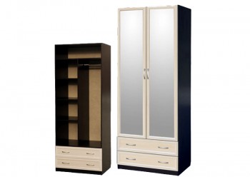 Шкаф для платья и белья 2-х дверный с профилем МДФ с 2 зеркалами Венге/Дуб выбеленный в Нижнем Ингаше - nizhnij-ingash.mebel54.com | фото