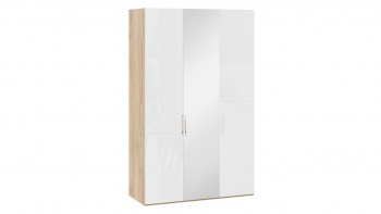 Шкаф комбинированный с 2 глухими и 1 зеркальной дверями правый «Эмбер» Яблоня Беллуно/Белый глянец в Нижнем Ингаше - nizhnij-ingash.mebel54.com | фото