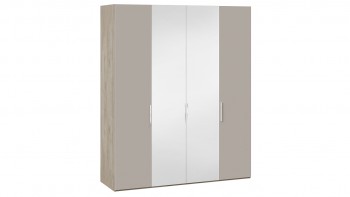 Шкаф комбинированный с 2 глухими и 2 зеркальными дверями «Эмбер» Баттл Рок/Серый глянец в Нижнем Ингаше - nizhnij-ingash.mebel54.com | фото