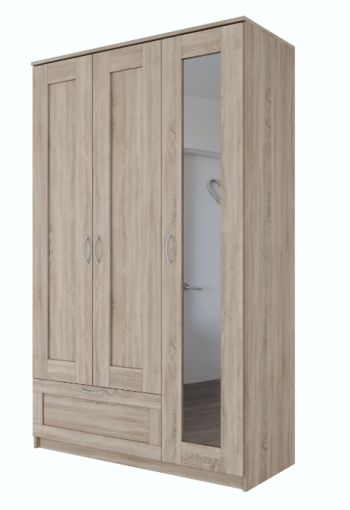Шкаф трехдверный Сириус с зеркалом и 1 ящиком дуб сонома в Нижнем Ингаше - nizhnij-ingash.mebel54.com | фото