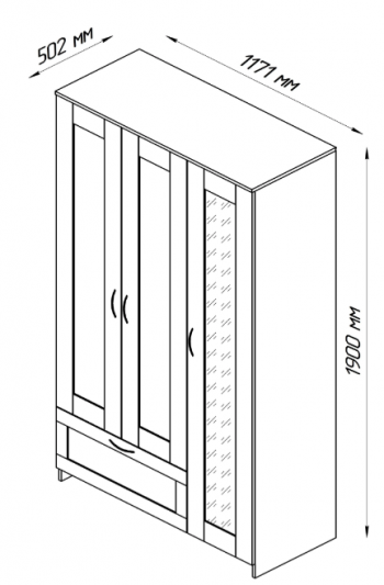 Шкаф трехдверный Сириус с зеркалом и 1 ящиком дуб венге в Нижнем Ингаше - nizhnij-ingash.mebel54.com | фото