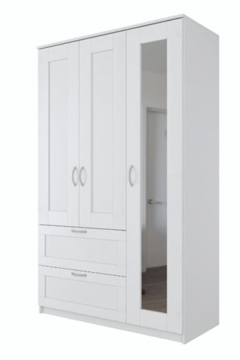 Шкаф трехдверный Сириус с зеркалом и 2 ящиками белый в Нижнем Ингаше - nizhnij-ingash.mebel54.com | фото
