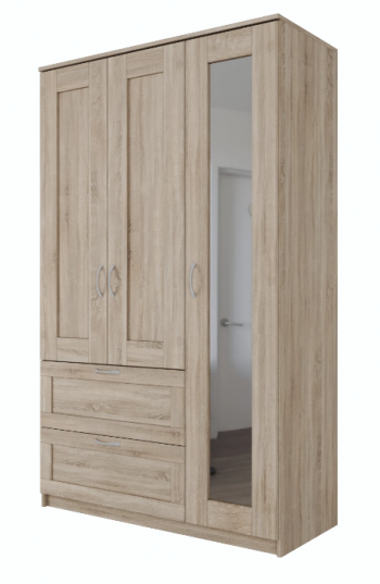 Шкаф трехдверный Сириус с зеркалом и 2 ящиками дуб сонома в Нижнем Ингаше - nizhnij-ingash.mebel54.com | фото